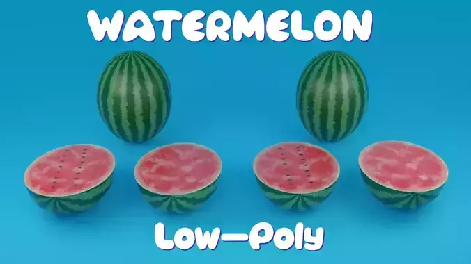 Watermelon Low poly 3D two watermelons