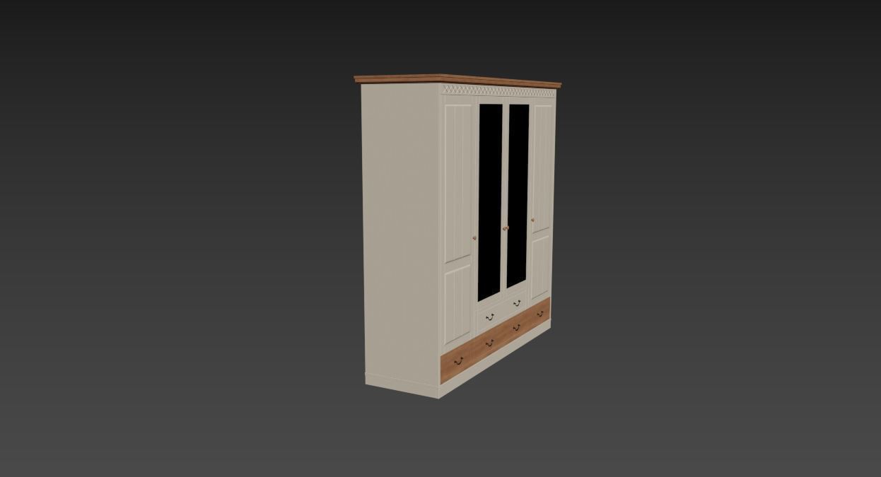 Wardrobe with two drawers and mirror 3D model_7