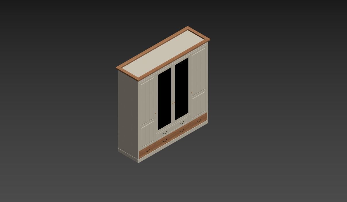 Wardrobe with two drawers and mirror 3D model_10