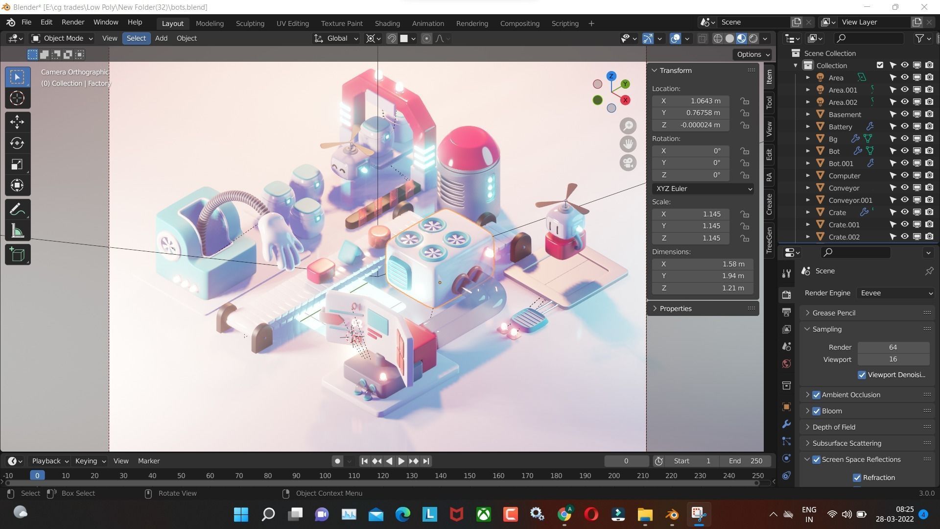 bots low poly model render in blender Low-poly 3D model_3