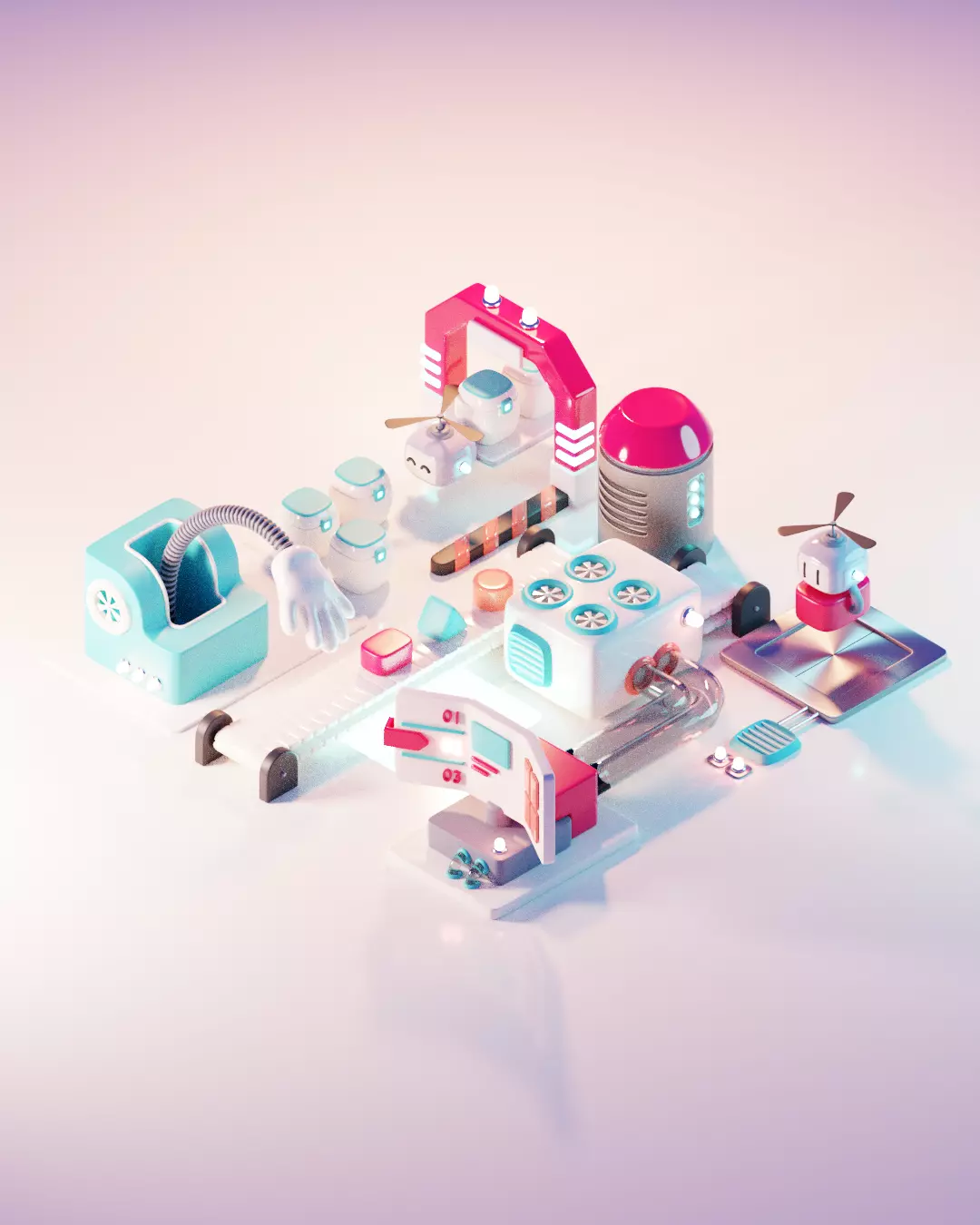 bots low poly model render in blender Low-poly 3D model_0