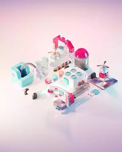 bots low poly model render in blender Low-poly 3D model