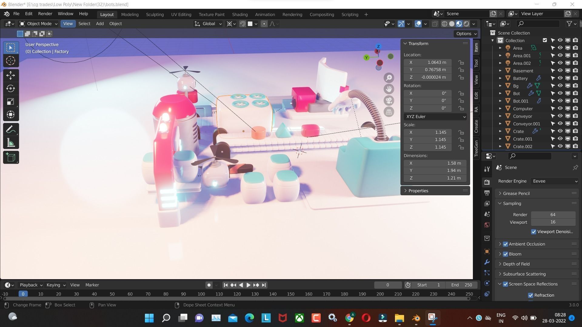 bots low poly model render in blender Low-poly 3D model_2