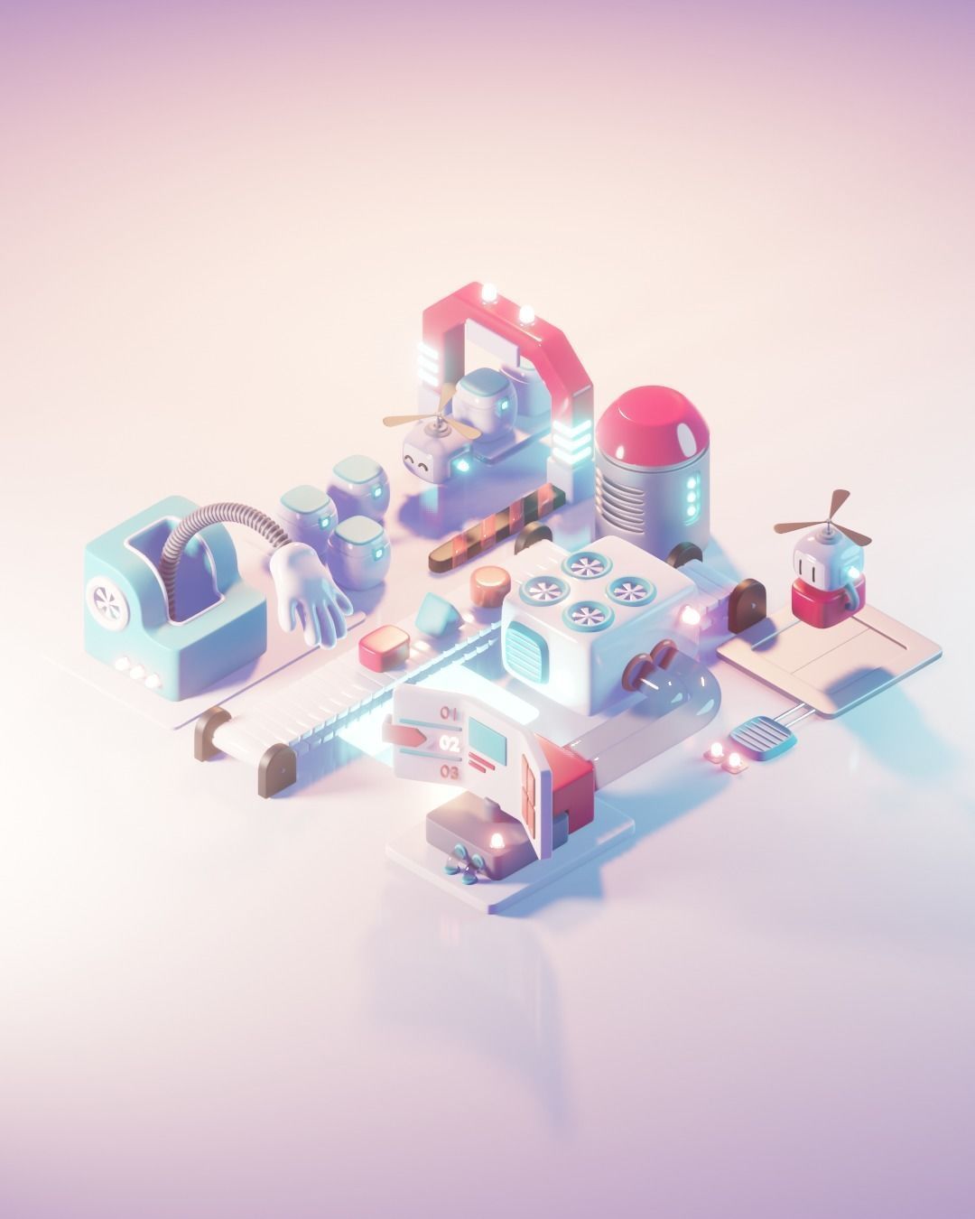 bots low poly model render in blender Low-poly 3D model_1