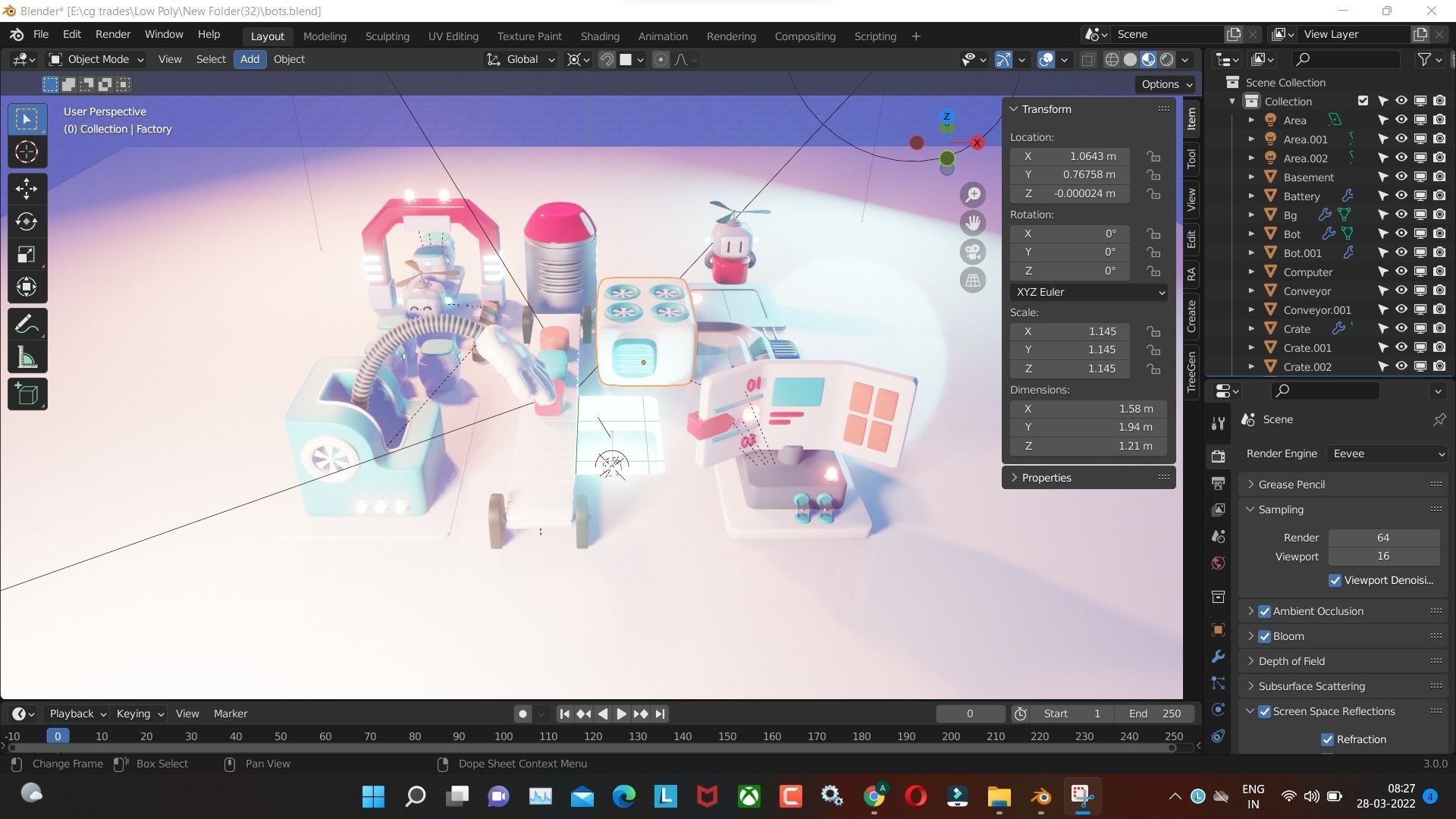 bots low poly model render in blender Low-poly 3D model_8