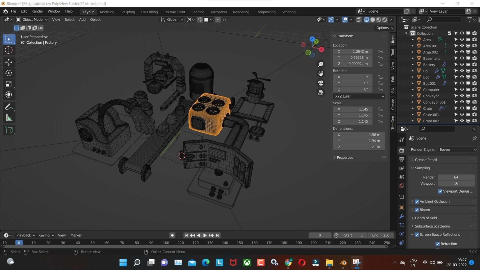 bots low poly model render in blender Low-poly 3D model_7