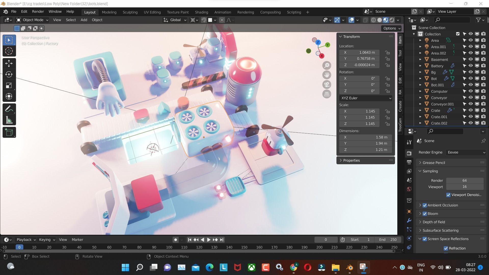 bots low poly model render in blender Low-poly 3D model_9