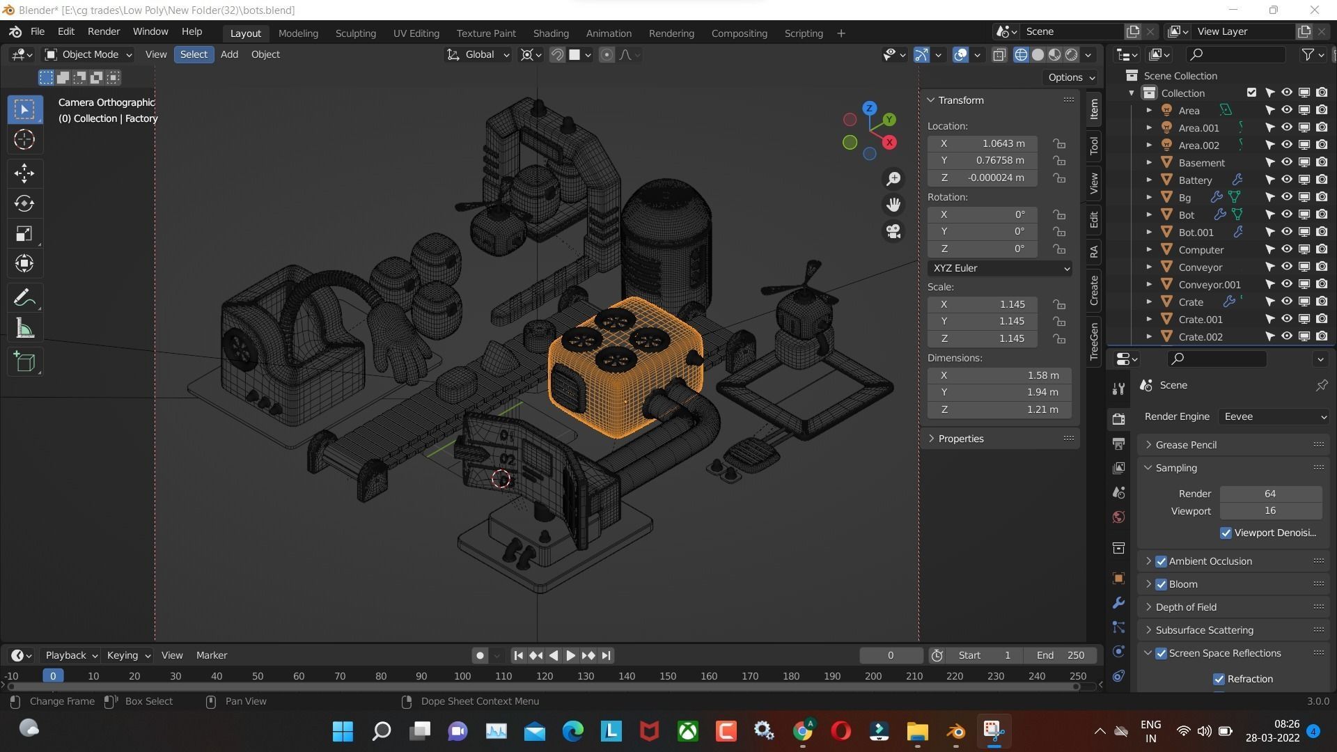 bots low poly model render in blender Low-poly 3D model_6