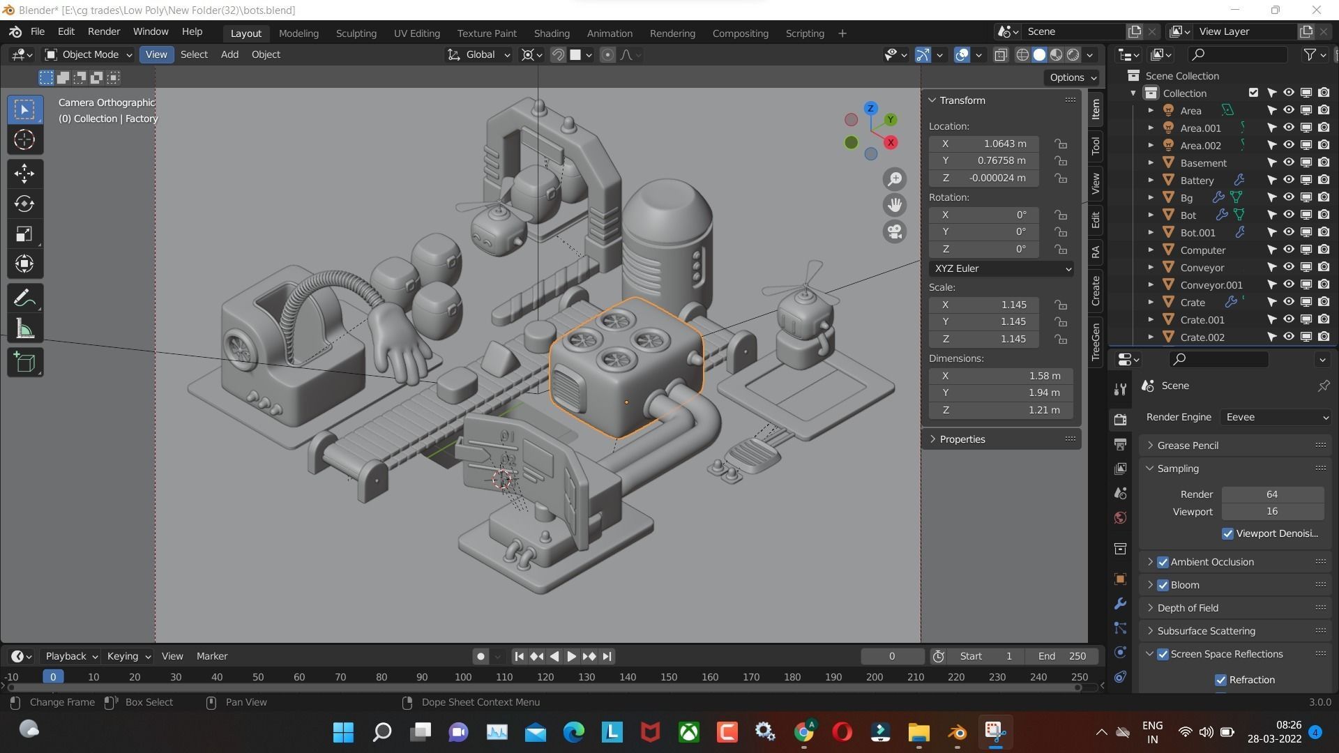 bots low poly model render in blender Low-poly 3D model_4