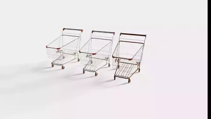 shopping cart with 4k pbr textures clean dirty and rusty Low-poly 3D model