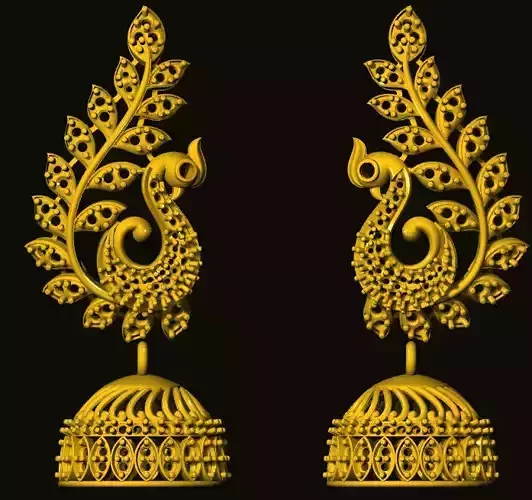 jumka two gold peacock earrings