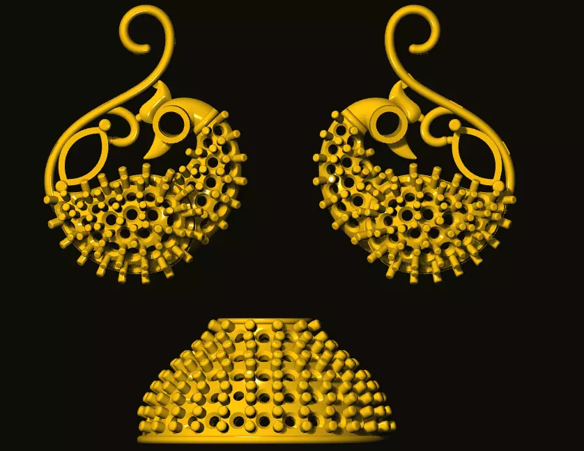 jumka peacock earrings in gold 3D print model