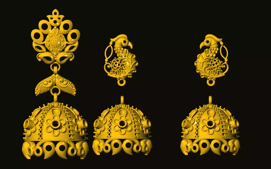 jumka gold jhumka earrings 3D print model