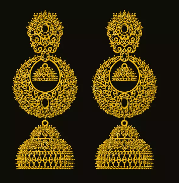 jumka gold jhumka earrings 3D print model_0