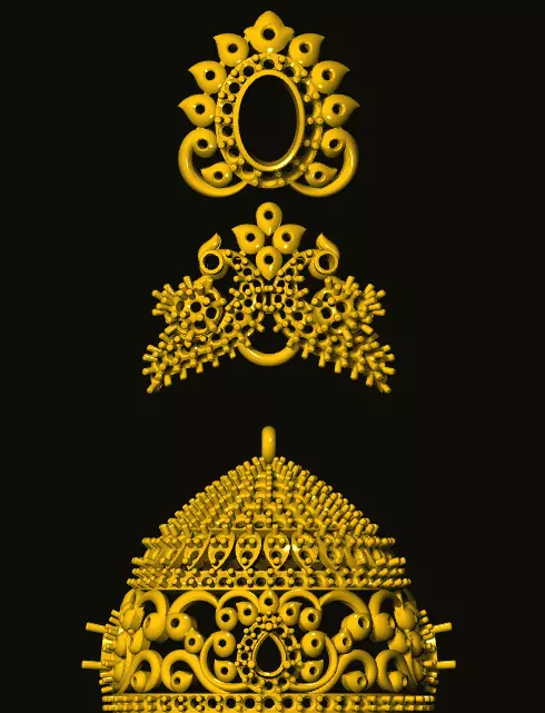 jumka gold crown and other ornaments 3D print model_0