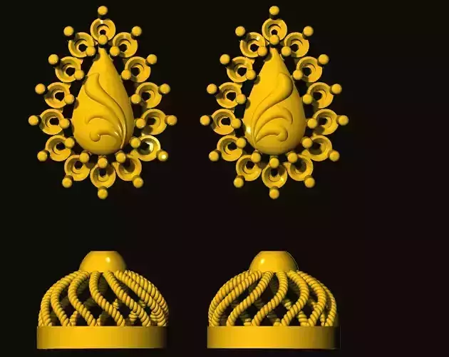jumka three gold earrings