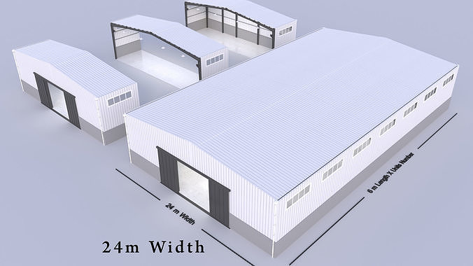 Steel Structure Warehouse - 24m X adjustable length - 3D model