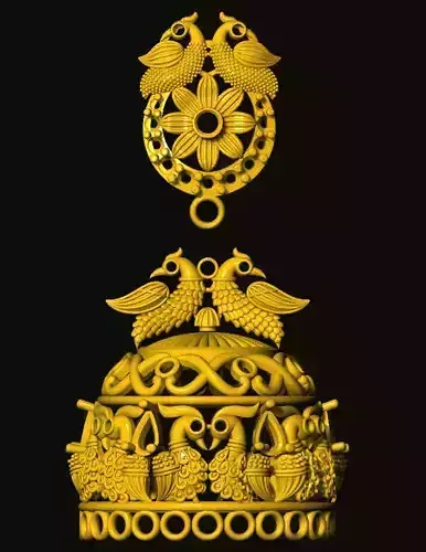 jumka golden crown with two birds