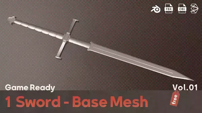One Sword Base Mesh - First Vol Free low-poly 3D model One Sword Base Mesh - First Vol Free low-poly 3D model
