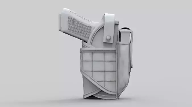 Pistol and Holster High Poly 3D model