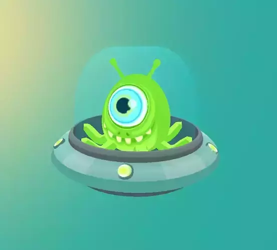 Alien in UFO sauser Low-poly 3D model