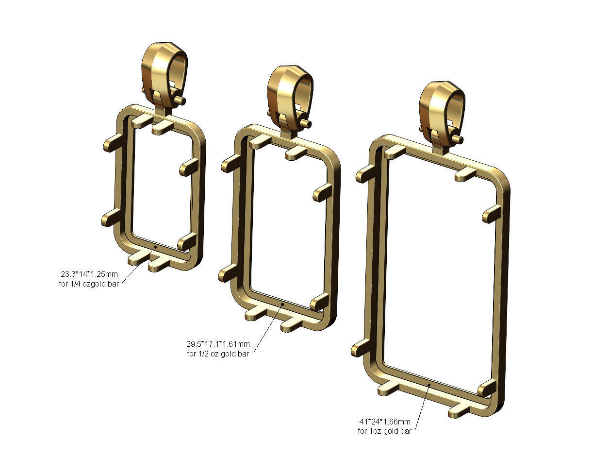 Simple gold bar frames with bail 3D print model_1