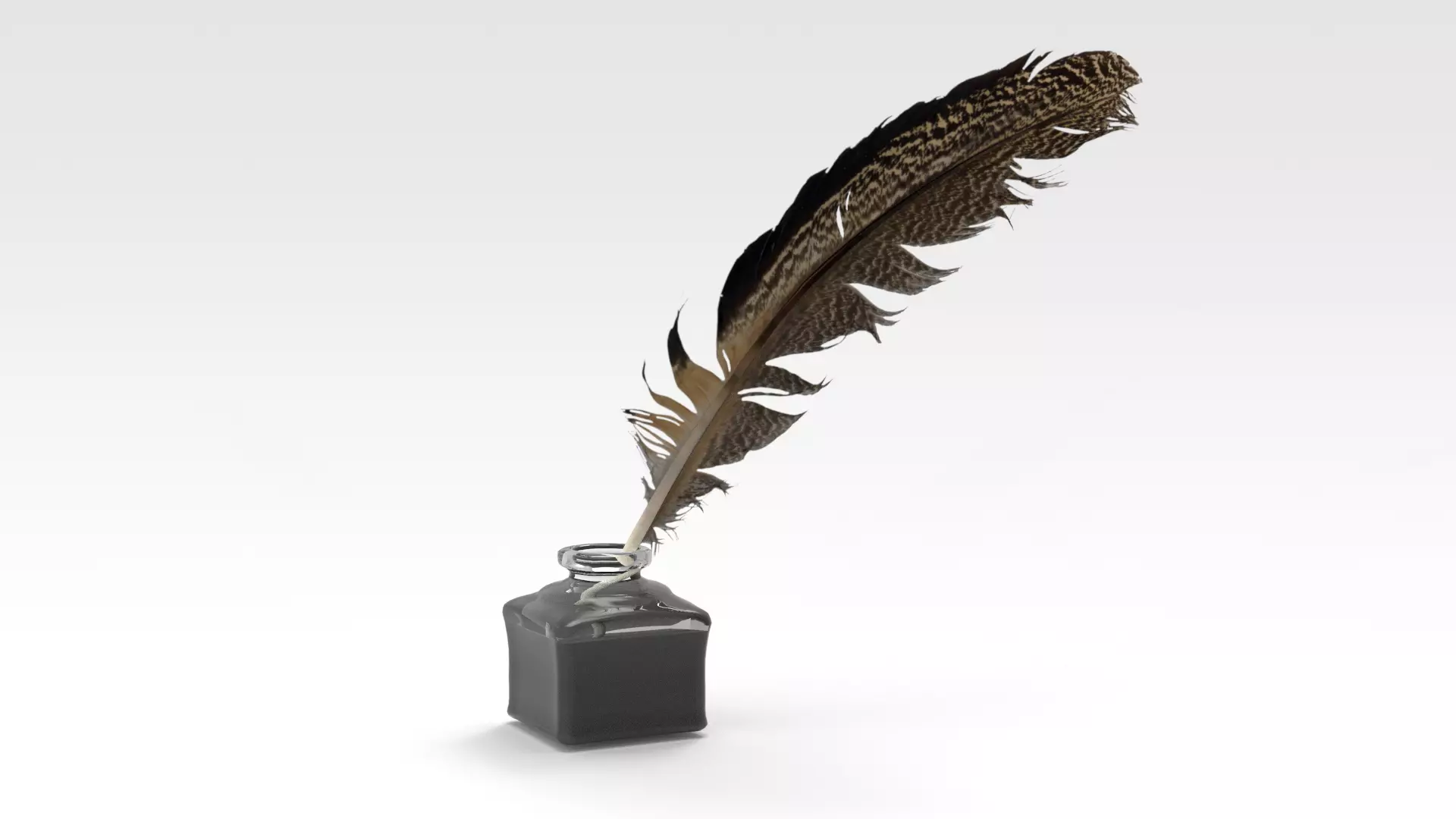 Inkwell feather quill in bottle 3D model_0