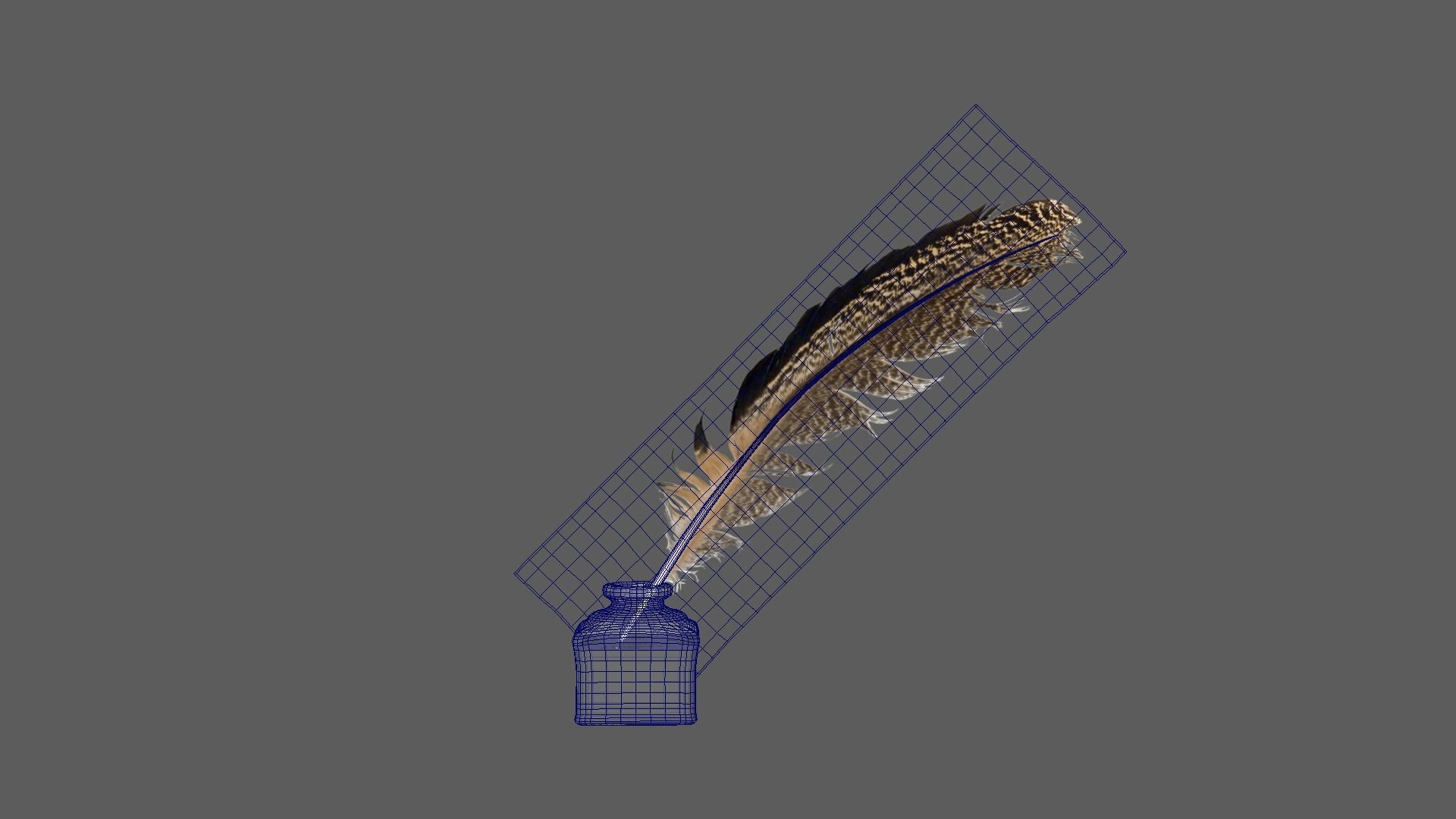 Inkwell feather quill in bottle 3D model_6