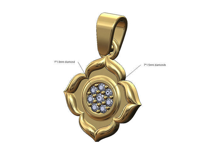 Diamond cluster floral pendant with bail 3D print model