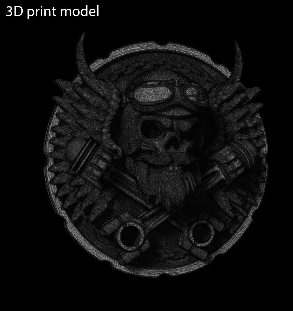 Biker skull vol3 wall home decor 3D print model_11
