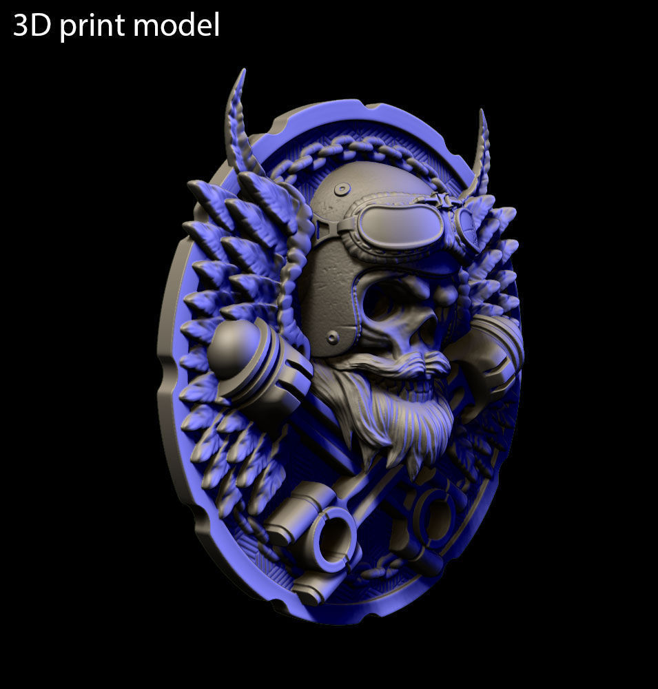 Biker skull vol3 wall home decor 3D print model_7
