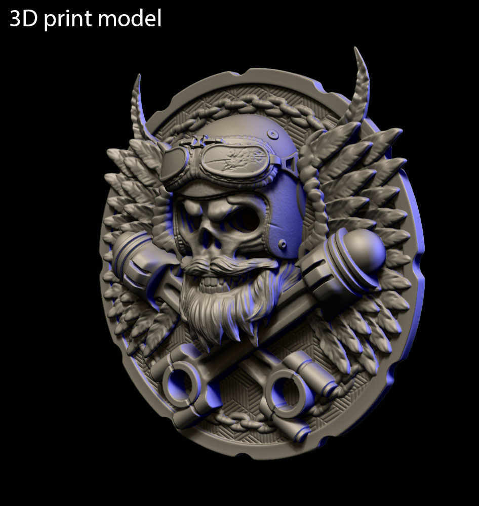 Biker skull vol3 wall home decor 3D print model_1