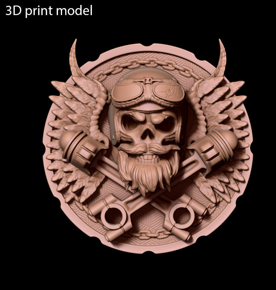 Biker skull vol3 wall home decor 3D print model_2