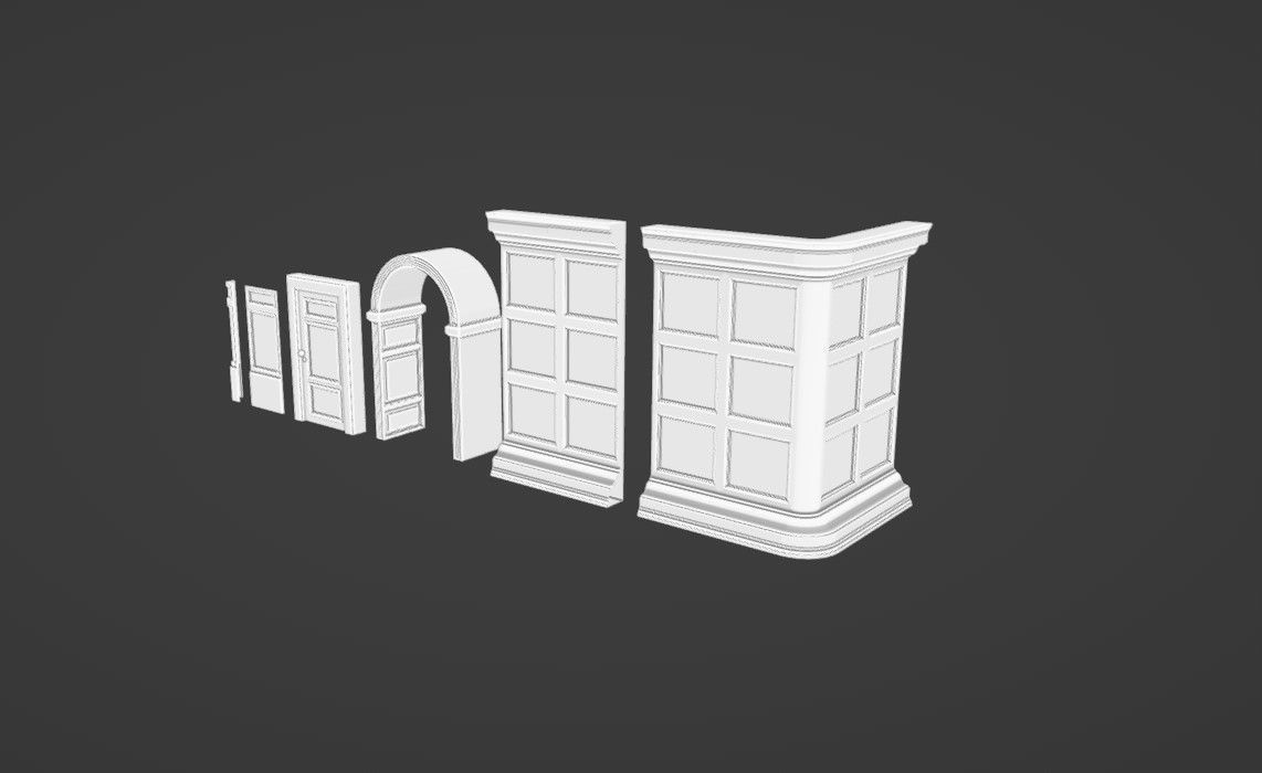 Old Mansion Modular Interior Low-poly 3D model_1