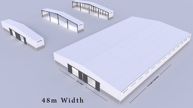 building hangar industrial 1 - 48m X adjustable length -  3D model