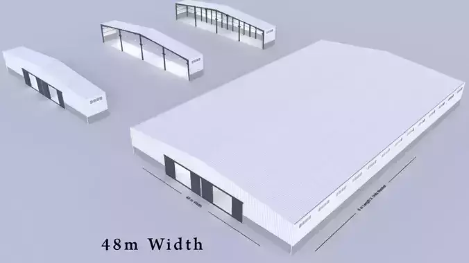 building hangar industrial 1 - 48m X adjustable length -  3D model