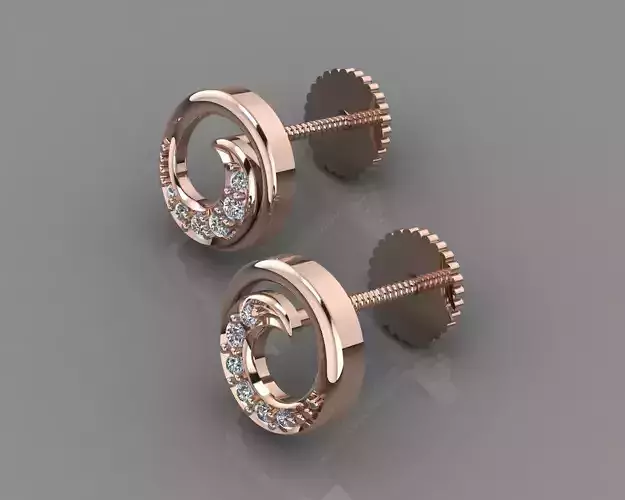 Earrings pair of rose gold stud with diamonds 3D print model