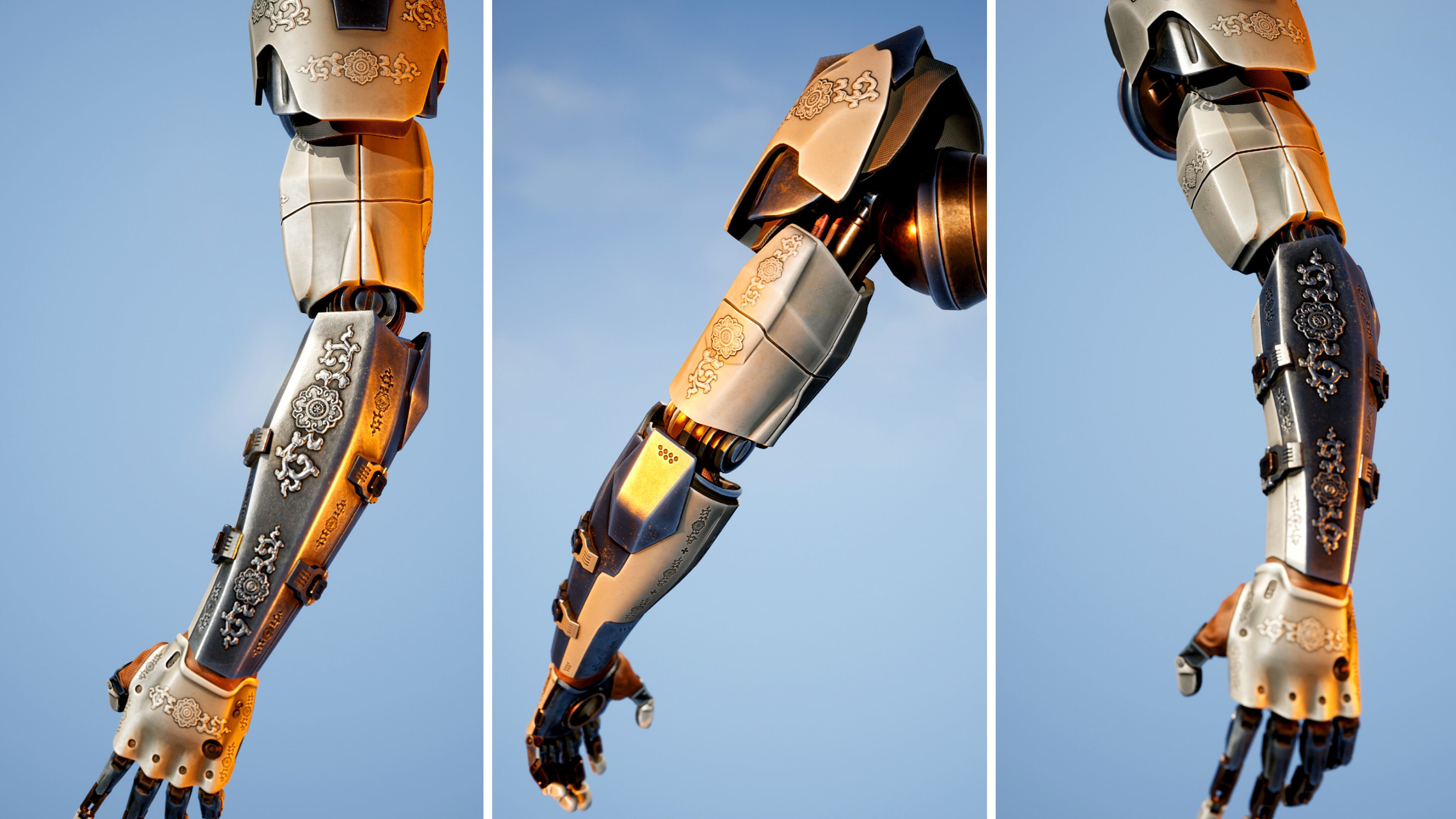 Mechanical Arm Robot Hand with Cables and Carvings 3D model 3D model_3