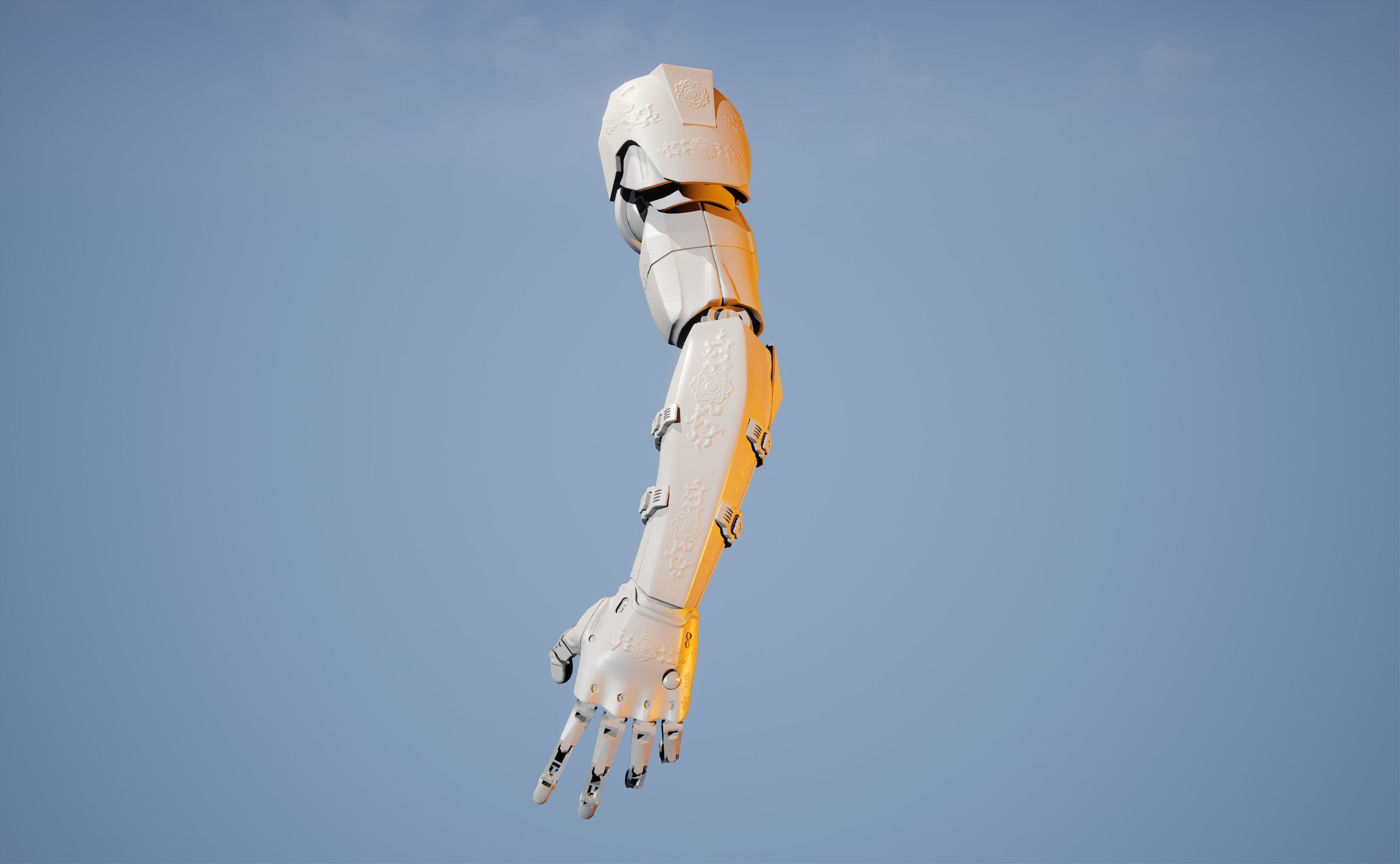 Mechanical Arm Robot Hand with Cables and Carvings 3D model 3D model_7