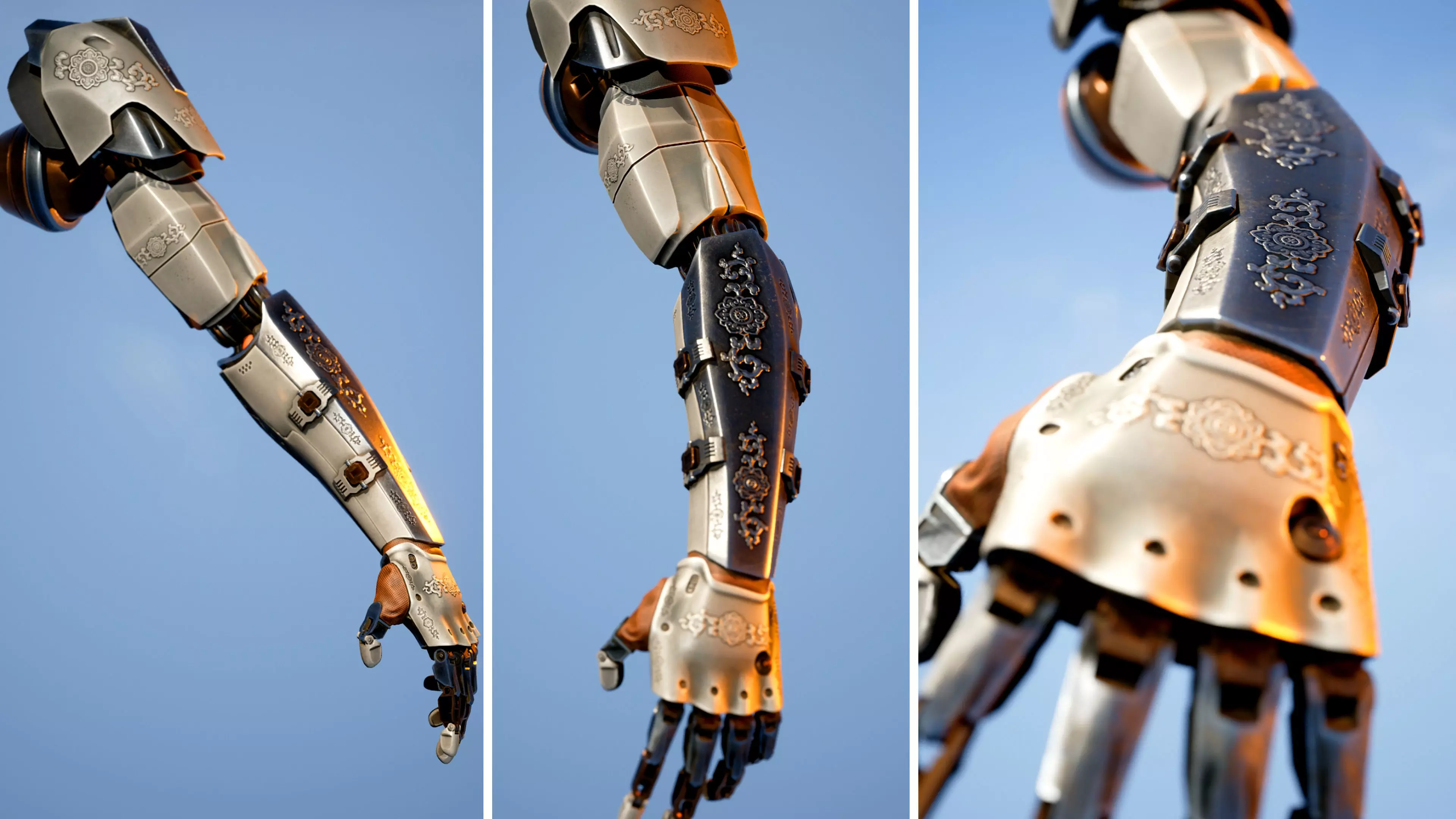 Mechanical Arm Robot Hand with Cables and Carvings 3D model 3D model_0