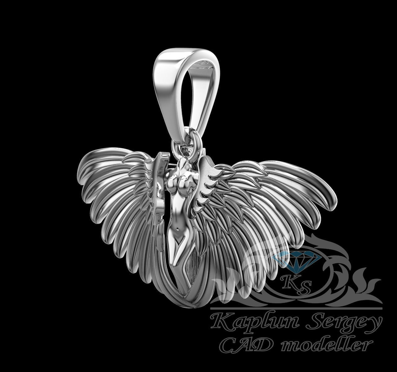 Angel pendant 3D print model_3