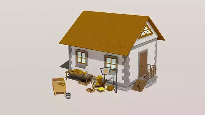 Low poly Tanner pbr game ready house with furniture Free low-poly 3D model