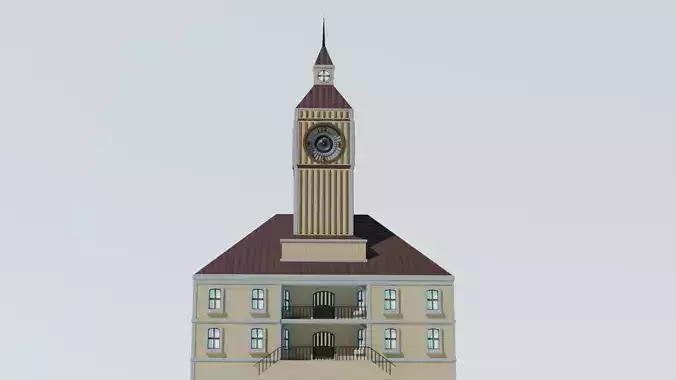 Simple low poly Town hall pbr game ready Free low-poly 3D model