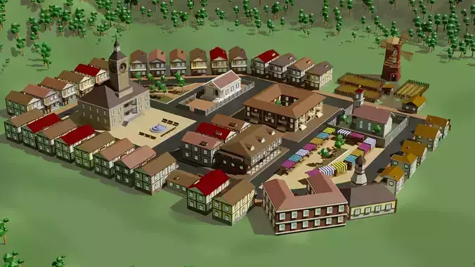 Low poly Village pbr game ready