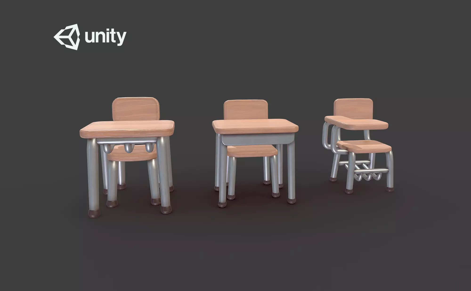 Cartoon School Desk Low-poly 3D model_0