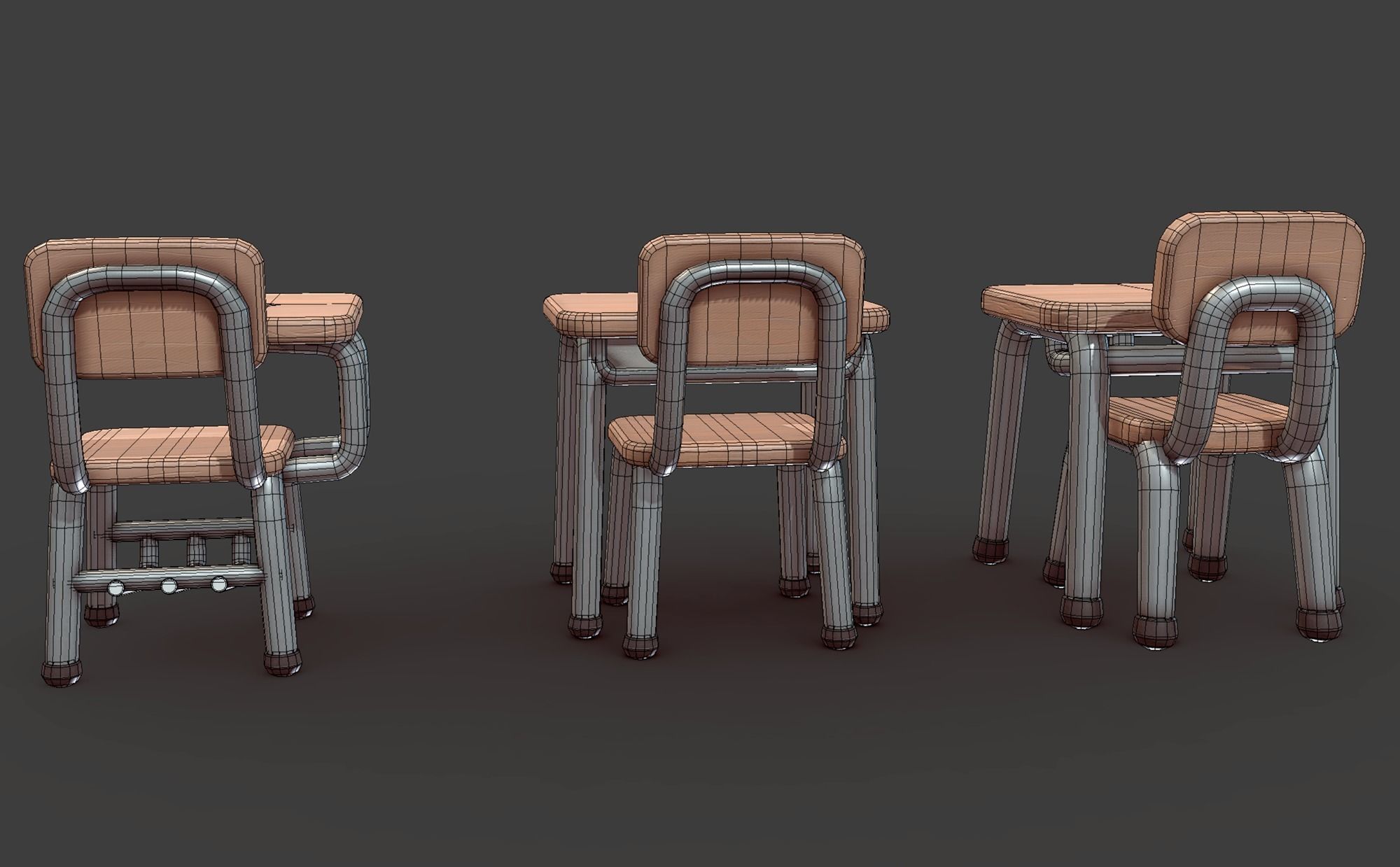 Cartoon School Desk Low-poly 3D model_8