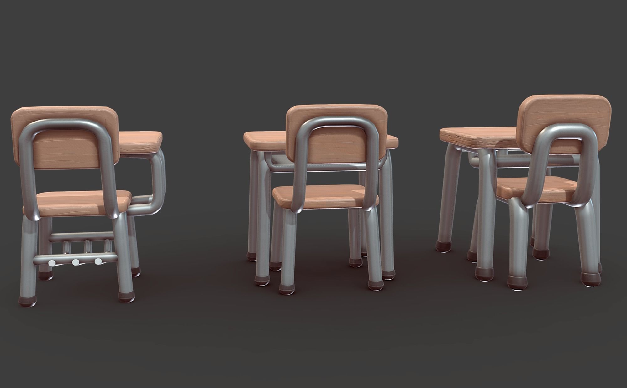 Cartoon School Desk Low-poly 3D model_7
