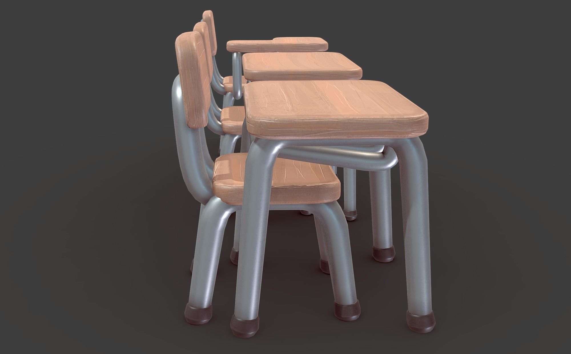 Cartoon School Desk Low-poly 3D model_3