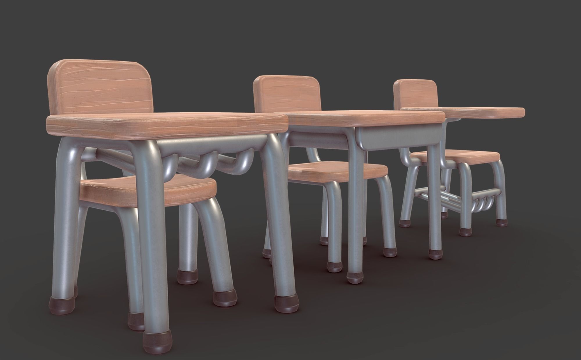 Cartoon School Desk Low-poly 3D model_5