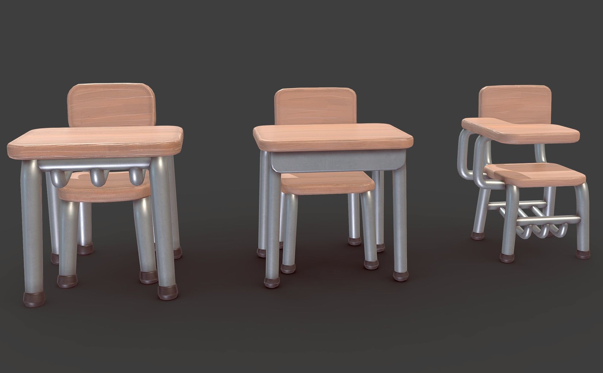 Cartoon School Desk Low-poly 3D model_1